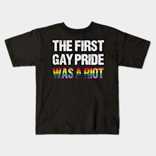The First Gay Pride was a Riot Distressed Rainbow Flag Design Kids T-Shirt